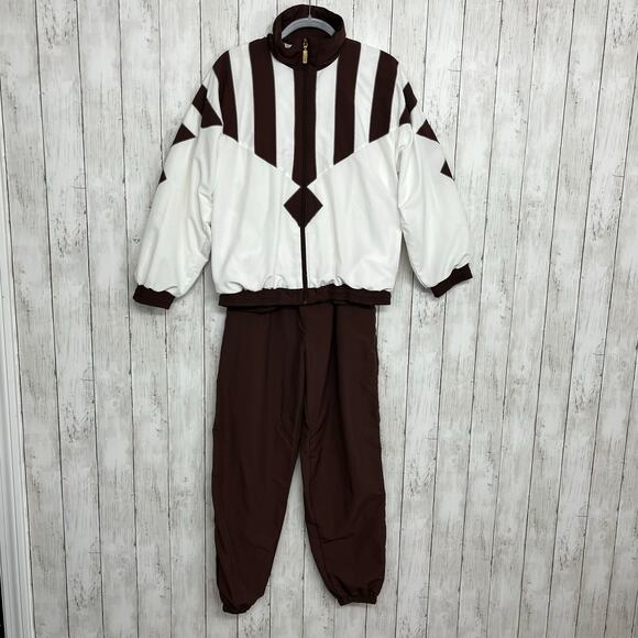 Vintage Janeve Brown White 2 Piece Long Sleeve Zip Up Track Suit Small - Picture 1 of 16
